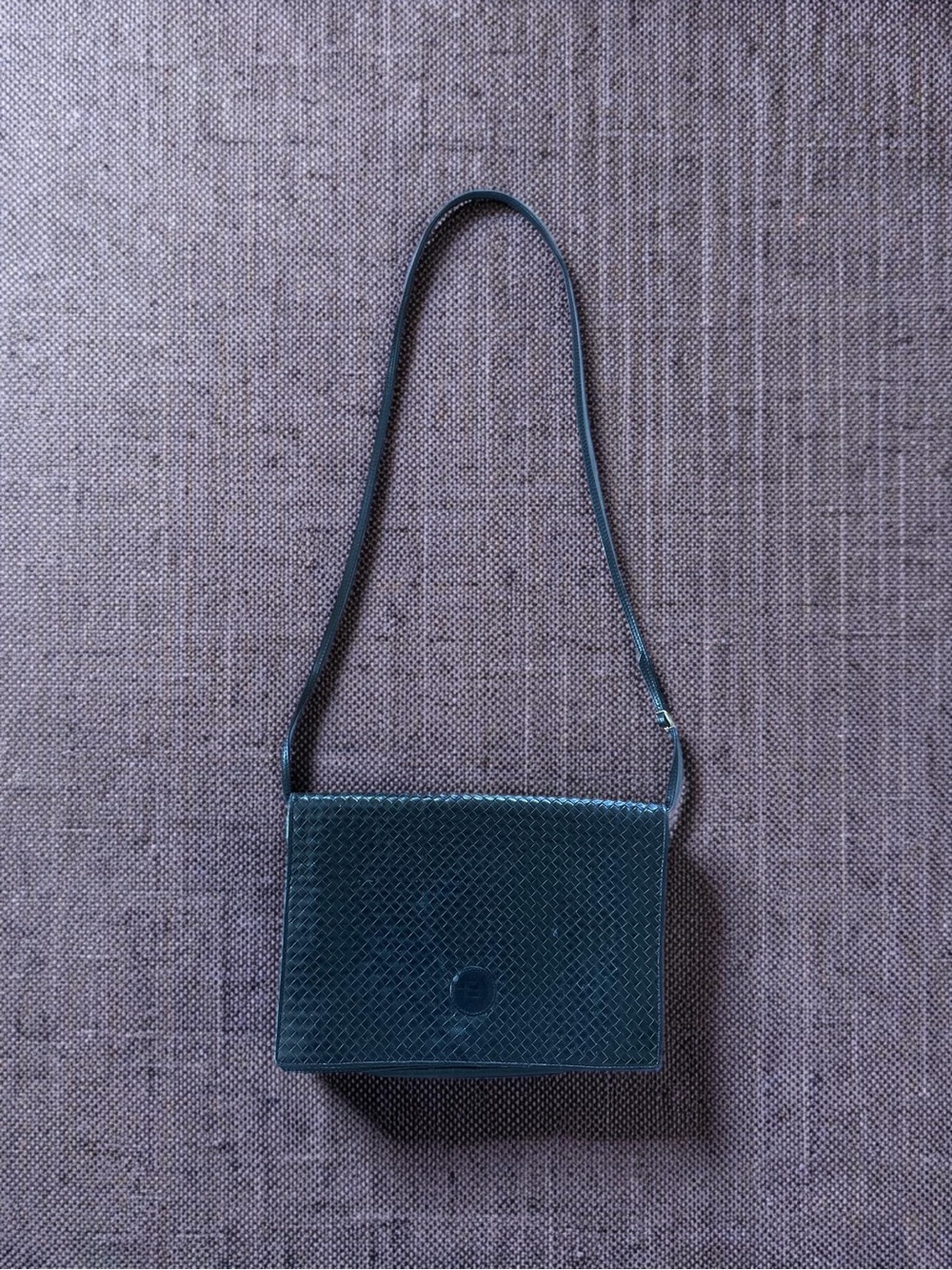 Vintage Fendi Shoulder Crossbody Bag - Black - Woven Leather - Snap Closure !! - Picture 5 of 14